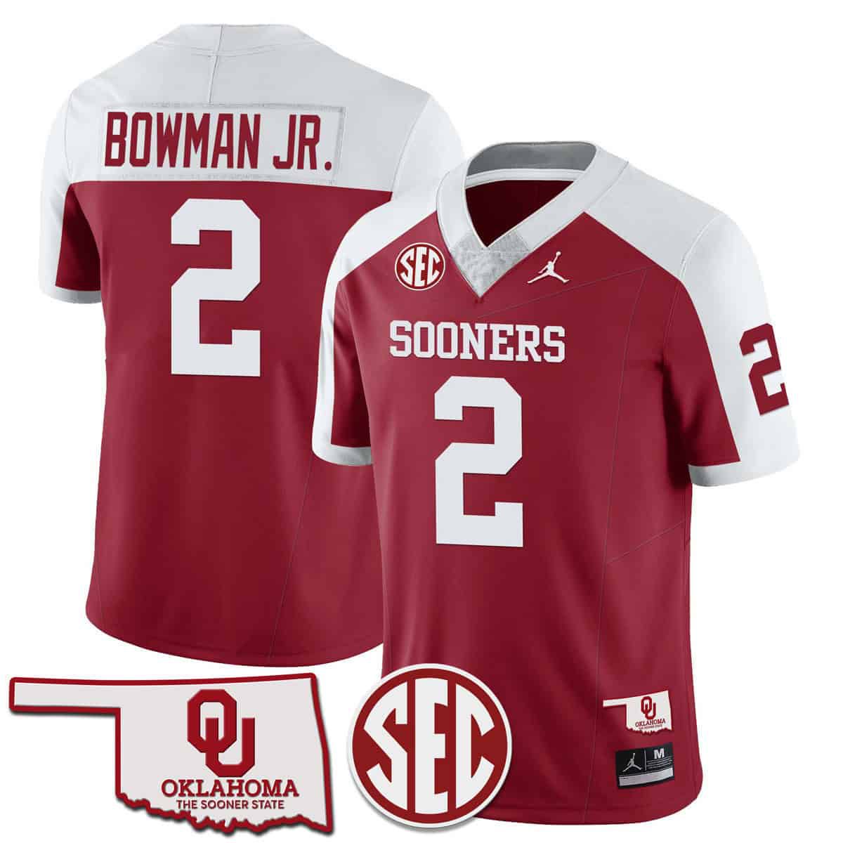 Men Oklahoma Sooners #2 Bowman jr Red 2024 SEC Patch Vapor Premier Limited NCAA Jersey